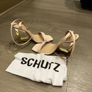 SCHUTZ FILIPA ILLUSION LEATHER WEDGE SANDALS